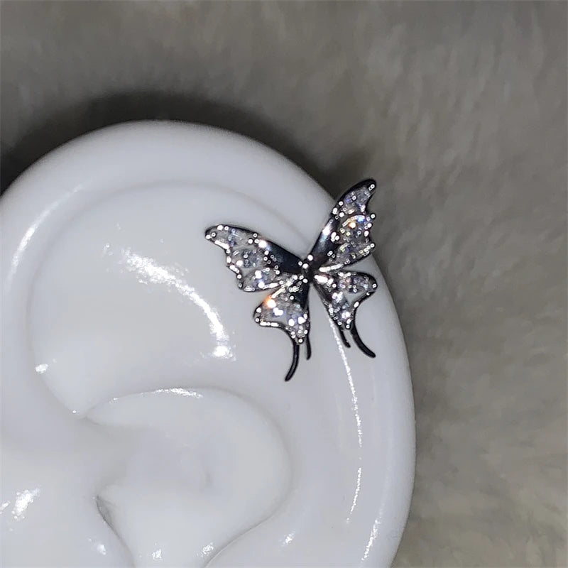 1pcs Silver Color Wing 316L Stainless Steel Ear Bone Nail for Women New Fashion Full of Rhinestone Earrings Accessories for Ear