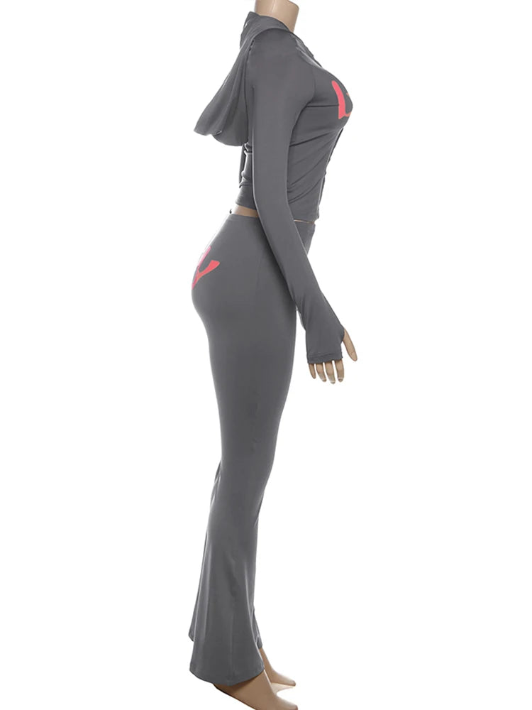 Weird Puss Letter Print 2 Piece Set Women Tracksuit Hooded Jacket+Leggings Matching Stretch Streetwear Casual Sporty Outfits