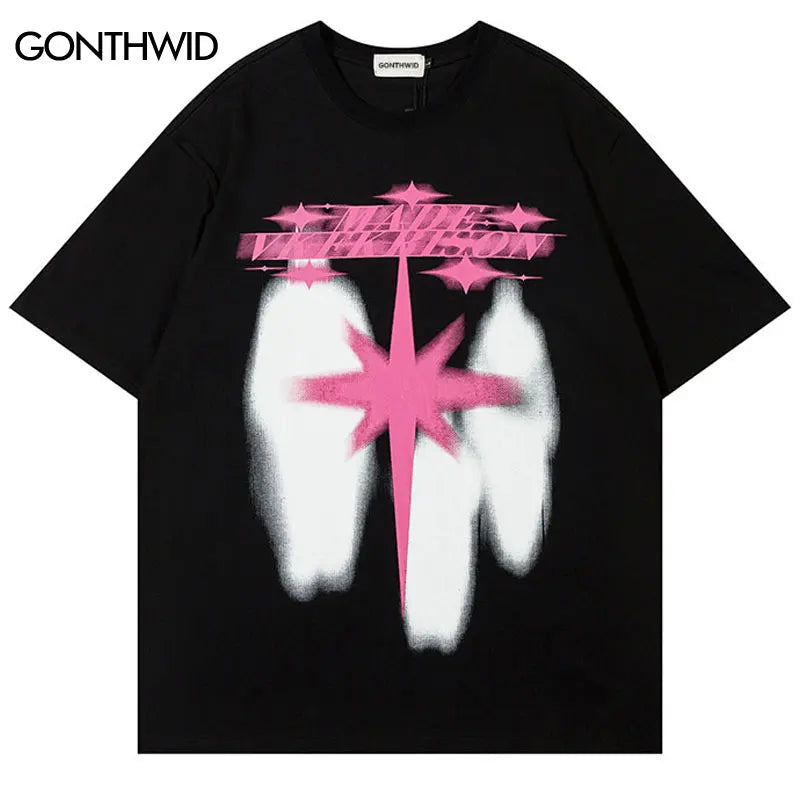 Men Punk Tshirt Hip Hop Shadow Graphic Print Gothic Streetwear T Shirt Harajuku Fashion Loose Tee Shirts 2024 Casual Cotton Top
