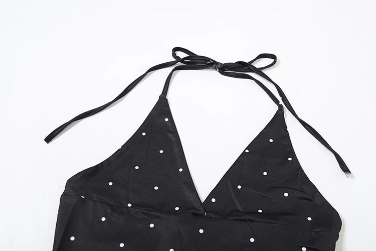 Weird Puss Polka Dot Print Tank Tops Women V-Neck Halter Lace-Up Backless Sleeveless Skinny Sexy Daily Street Summer Basic Vest