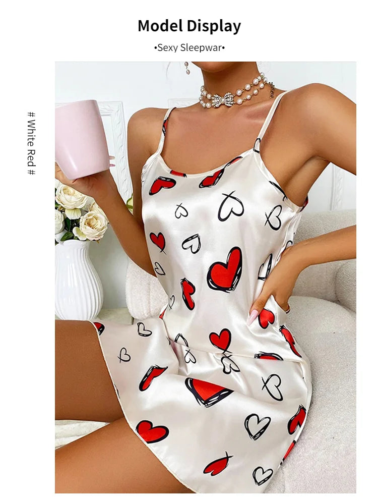 Sexy Pajamas Women's Silk Thin Suspender Nightdress Pink Nightgown Nightwear For Woman Home Clothes Sleepwear Ladies Mini Dress