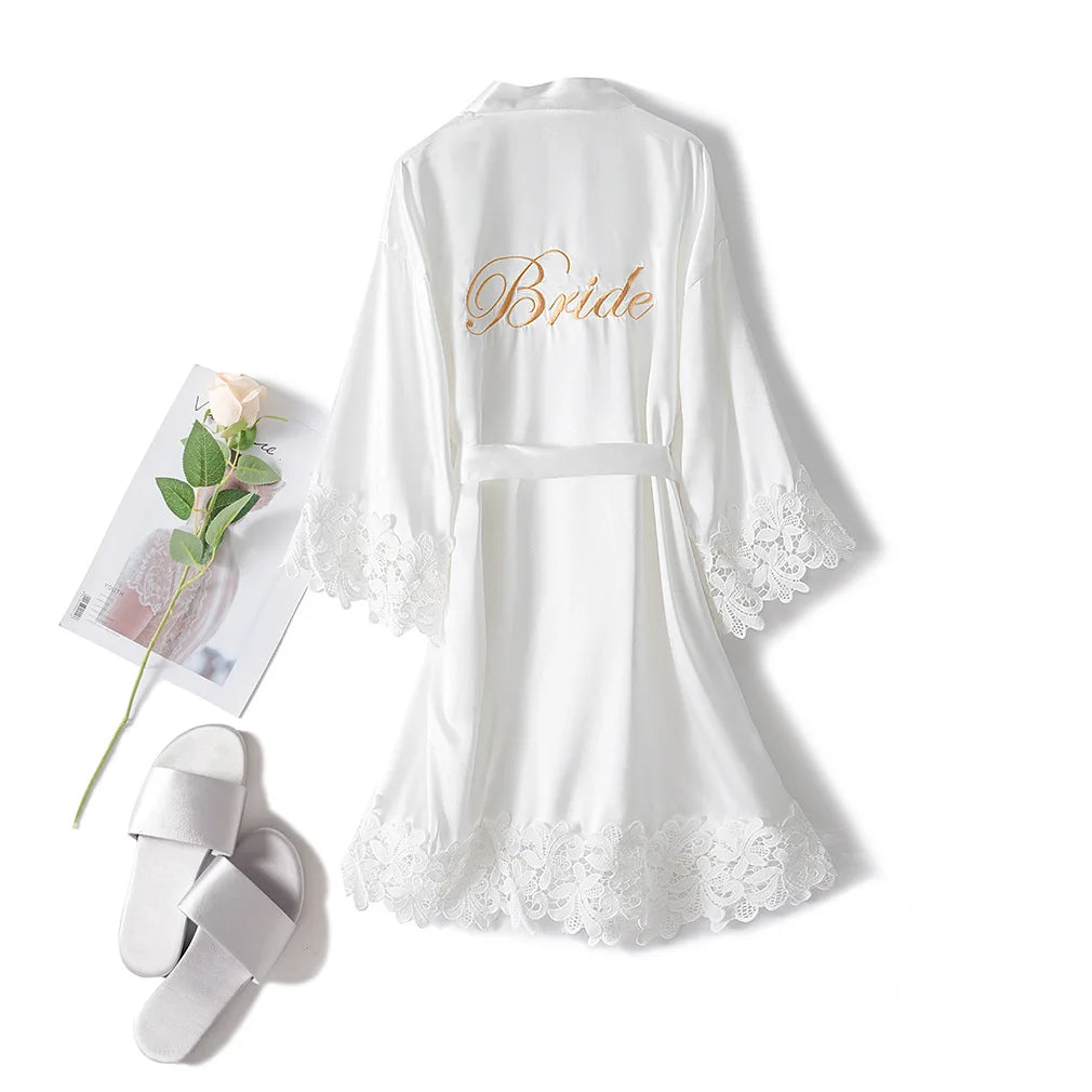 Summer Lace Sleepwear Bride&Bridemaid Wedding Robe Gown Solid Embroidery Kimono Bathrobe Women Casual Home Night Dress M L Xl