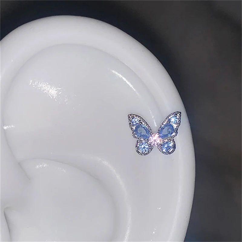 1pcs Silver Color Wing 316L Stainless Steel Ear Bone Nail for Women New Fashion Full of Rhinestone Earrings Accessories for Ear