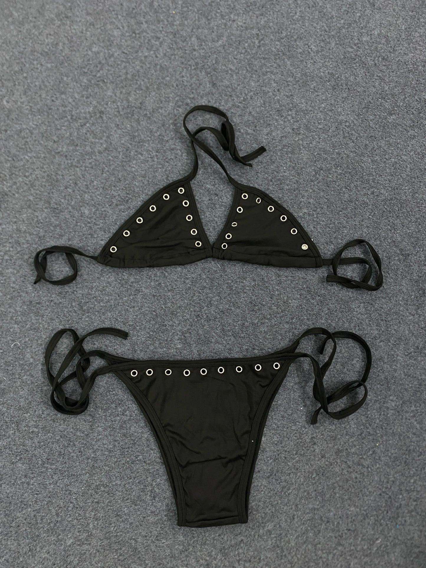 Fashion Rivet-decorated Hhalter Top Three-point Strap Bikini With Adjustable Straps Ins-worthy Sexy Hot Girl Gothic Women's Sets
