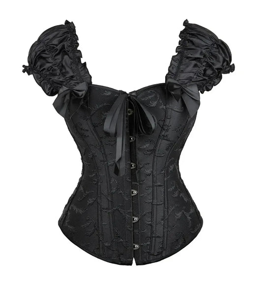 Black Satin Corsets and Bustiers for Women Vintage Gothic Lace Up Vest Overbust Corsets Shoulder Straps Brocade Corselet Top
