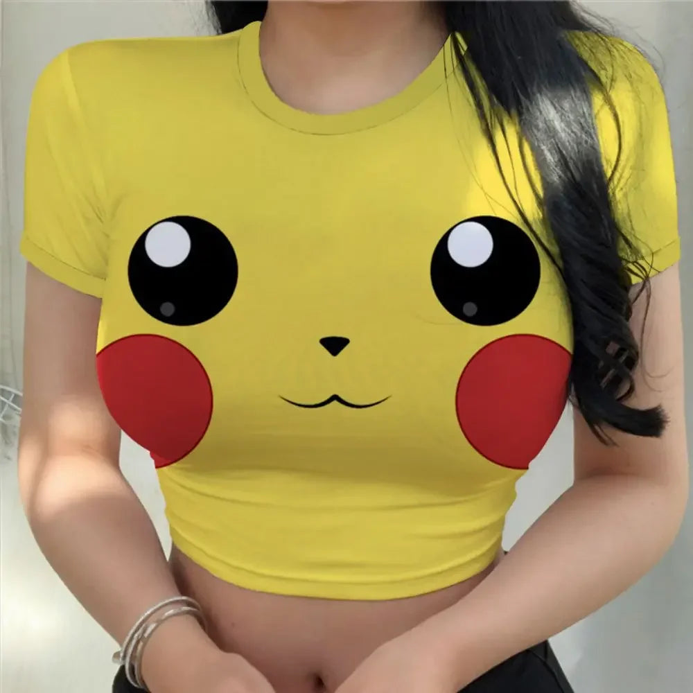 Kawaii Girls Clothes Pikachus Crop Top Women Anime T-shir T Shirt New Girls Fashion Sexy Harajuku Hello Kitty Clothing Tops