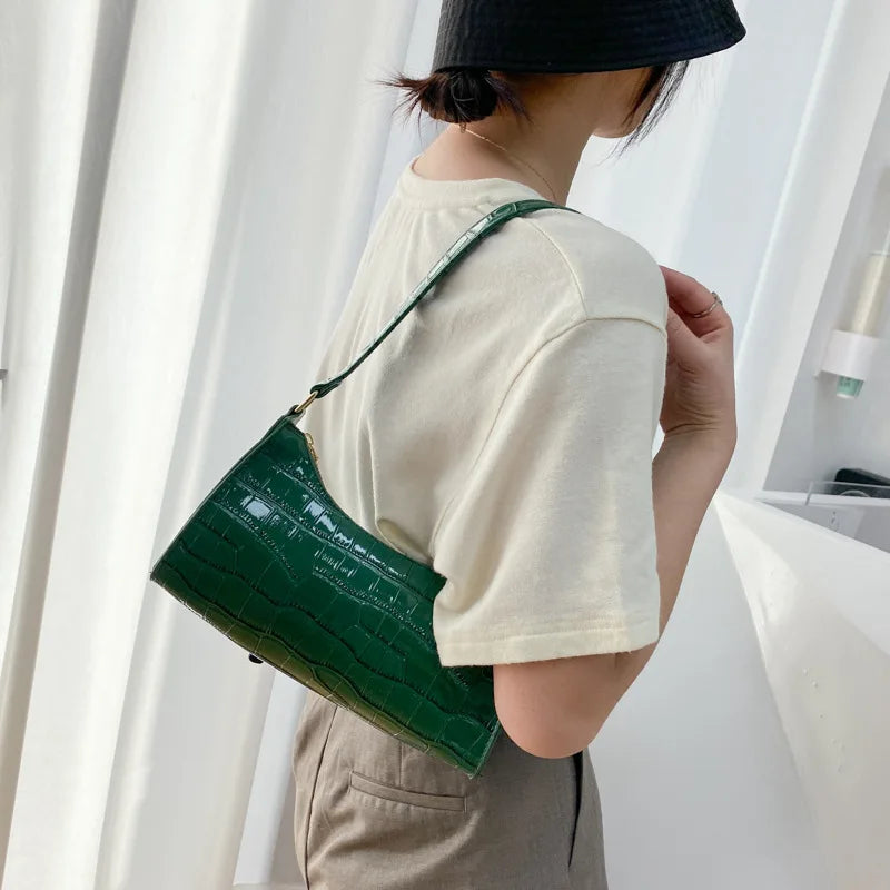 Fashion PU Leather Bags for Women Alligator Pattern Armpit Handbag Female Small Underarm Messenger Bag Purse Shoulder Handbags