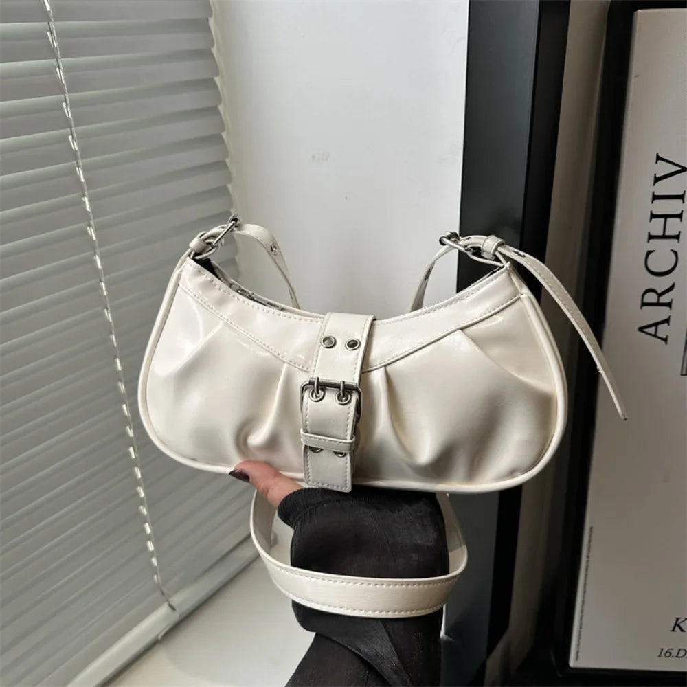 Retro Designer Buckle Armpit Bag Pu Leather Gothic Y2k Shoulder Bag Vintage Cross Body Spicy Girl Handbag Female
