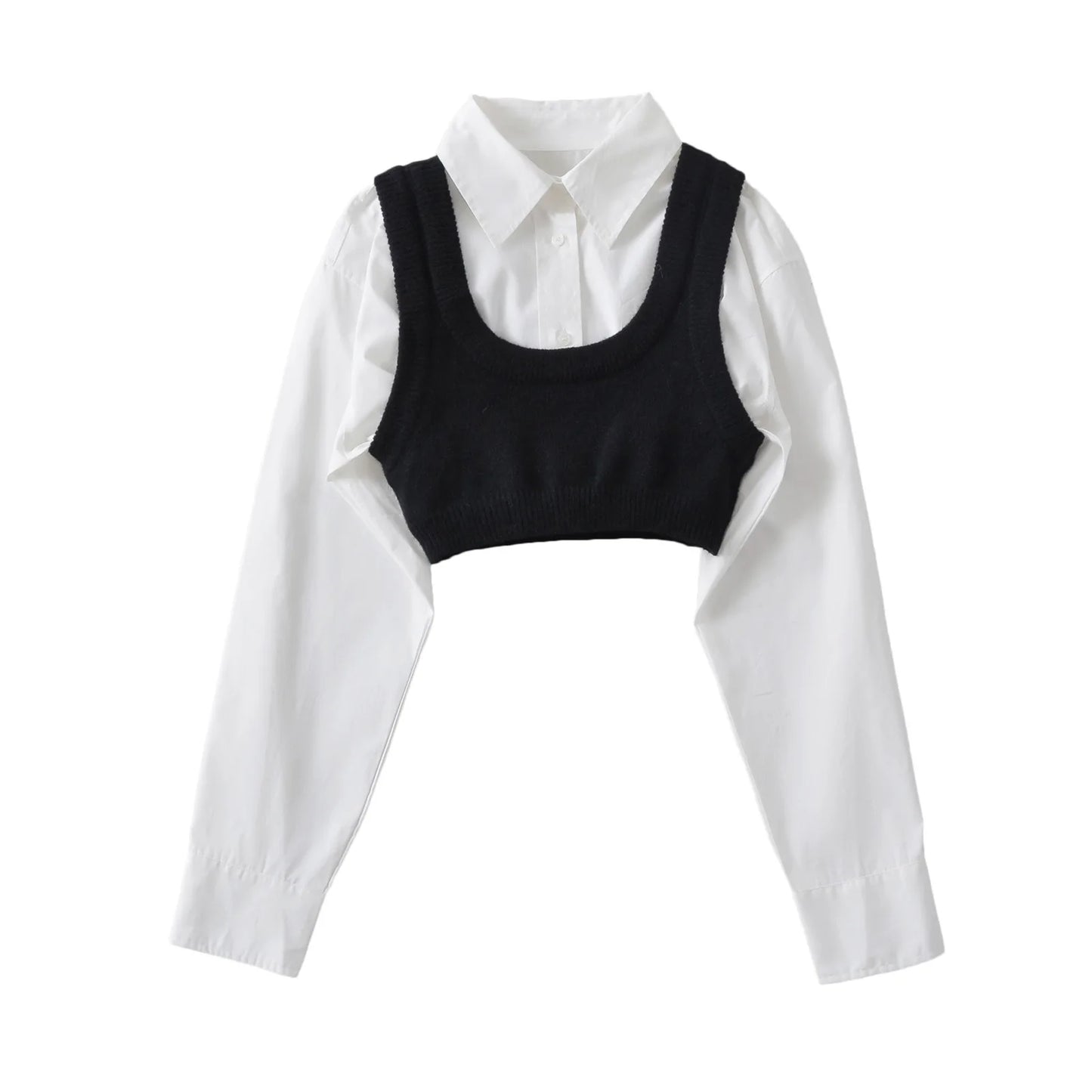 Weird Puss Lapel Single Breasted Vest Shirt Women 2024 Trend Knitted 2 Piece Set Matching Wild Hipster Streetwear Summer Tops