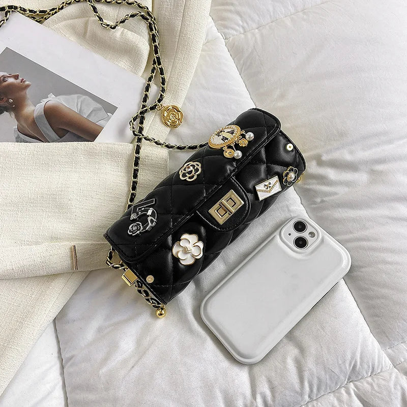 Fashion Shoulder Bag for Women Small Fragrant Style Diamond Grid Texture Crossbody PU Leather Square Bag
