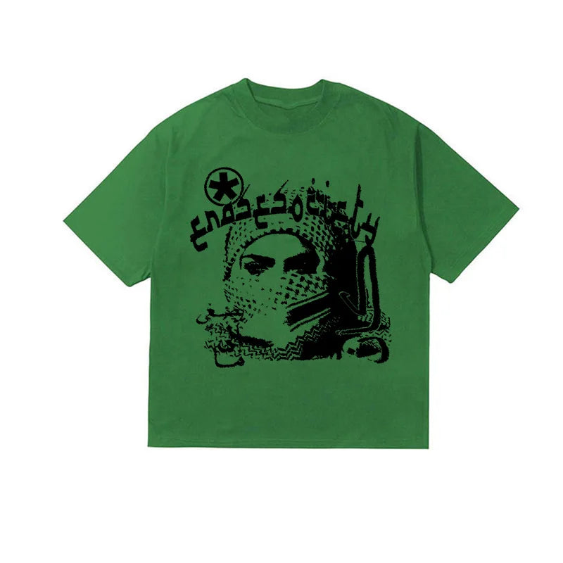 Y2K Cotton T-shirt Grunge Goth Harajuku Graphic Print O-Neck Tee Hip Hop Streetwear Loose Short Sleeve T-shirt Punk Vintage Top
