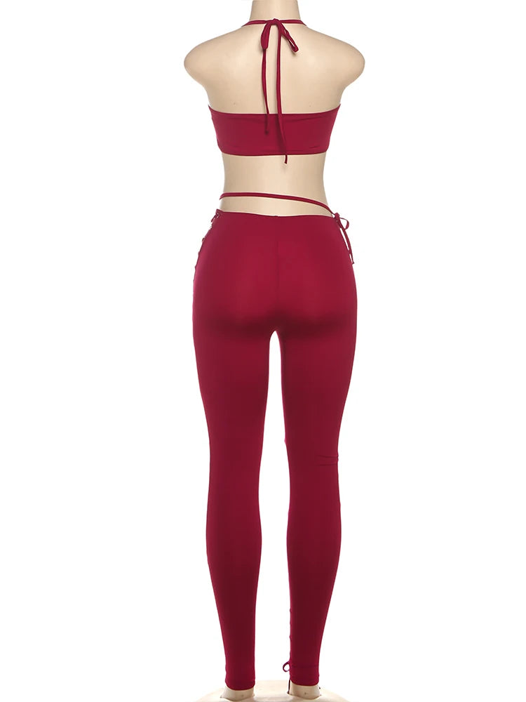 Halter Camisole & Shirring Hollow Pants Set — Women's Clubwear