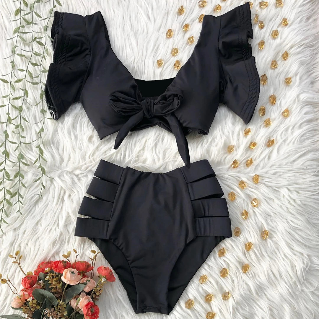 2026 High Waist Bandage Bikini Set For Women Floral Printed Ruffle Bikinis Push Up Strappy Brazilian Biquini Swimwear Swimsuit