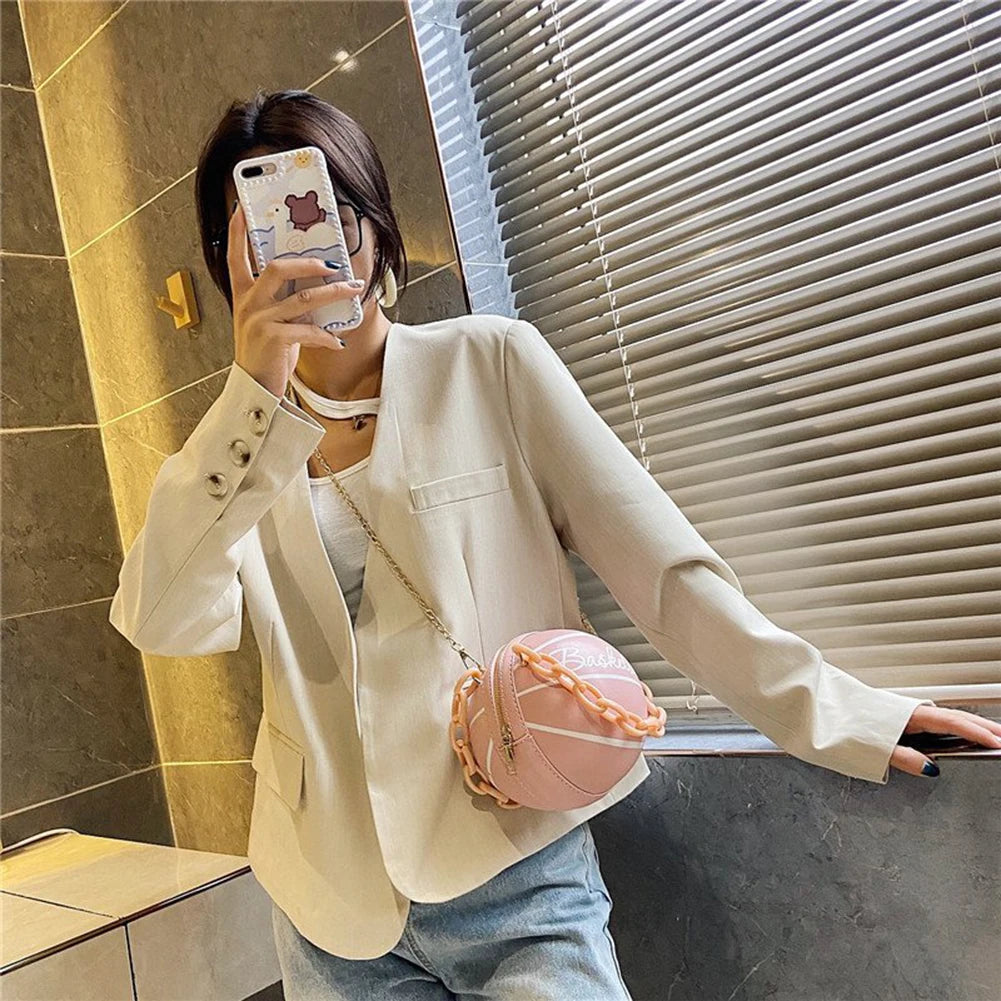 Fashion Chic Women Ball Handbag Round Basketball Football Shape Party bag Faux Leather Crossbody Girls Coin Purse Shoulder Bag