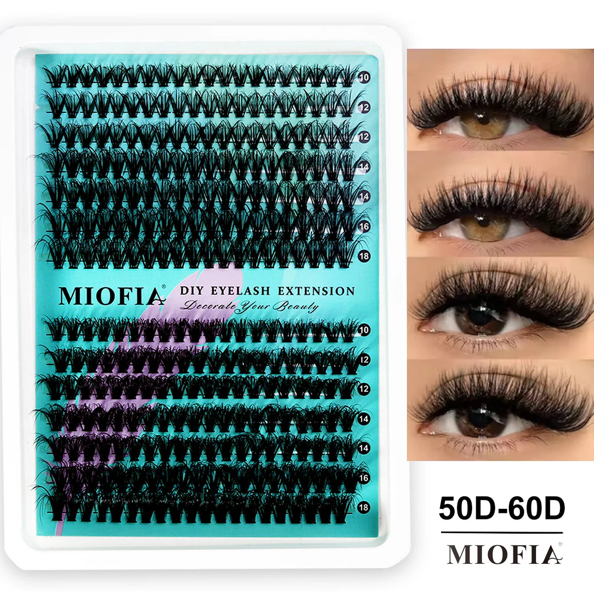 MIOFIA 5D Voluminous Thick Cluster Lashes 30D-150D 10-18mm Mixed Length Full Natural DIY Reusable Eyelash Extensions