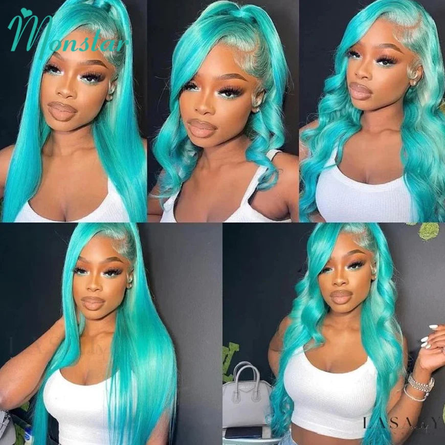 Cyan Blue Body Wave Human Hair Wigs Vietnamese Raw Hair 13x6 HD Lace Frontal Wig Blonde 613 Lace Front Human Hair Wigs For Women