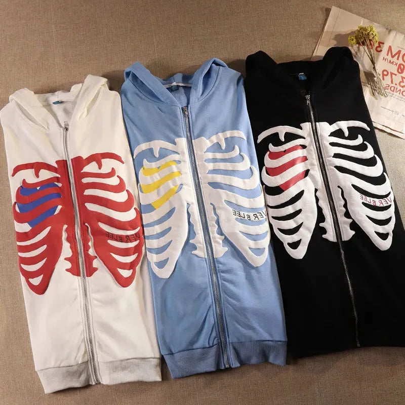 Y2K Zip Rhinestone Women Hoodie 2025 Oversized Hoodies E-girl Goth Punk Jacket Long Sleeve White Sweatshirts Trend Streetwear