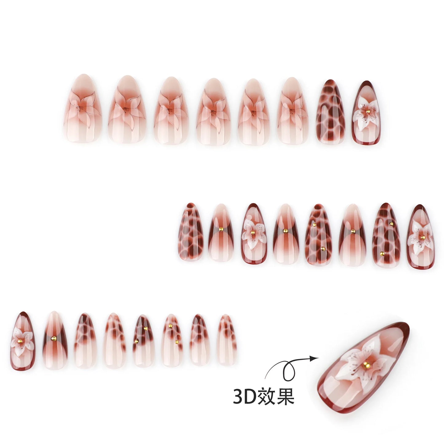 24pcs Retro Brown False Nails y2k Leopard Print Fake Nails Tips Wearable Detachable Spice Girl French Almond Press on Nails