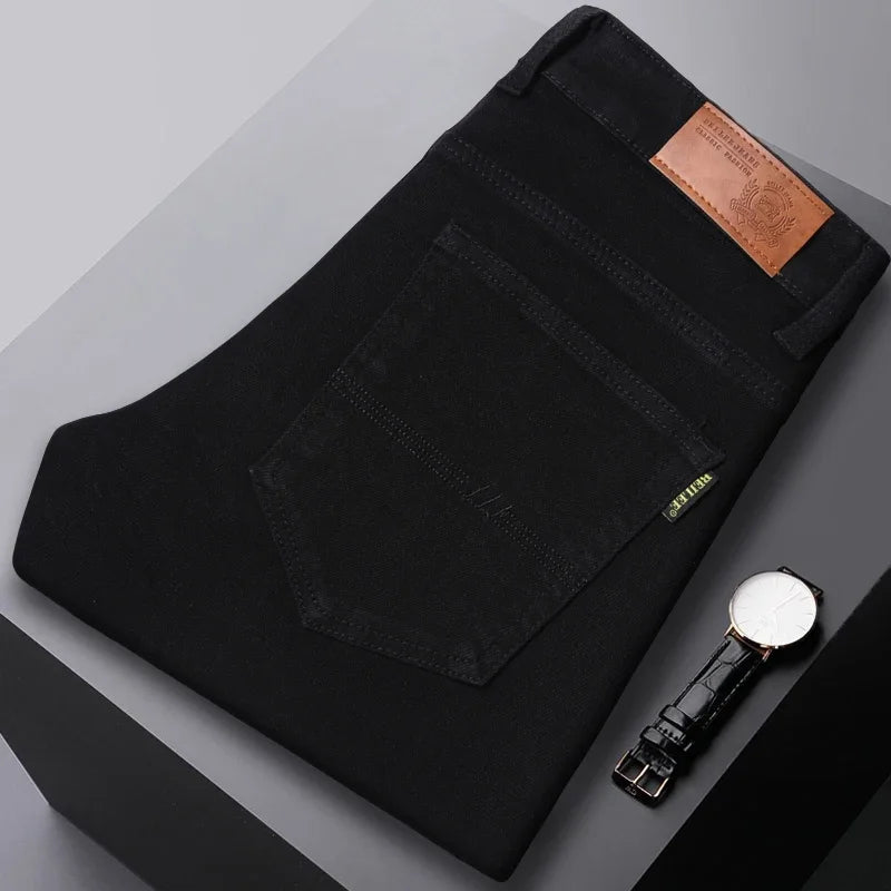 White Yellow Pink fashion 5 Color Men's Cotton Casual Pants Jeans Slim Straight Solid Color Business Trousers Four Seasons Brand