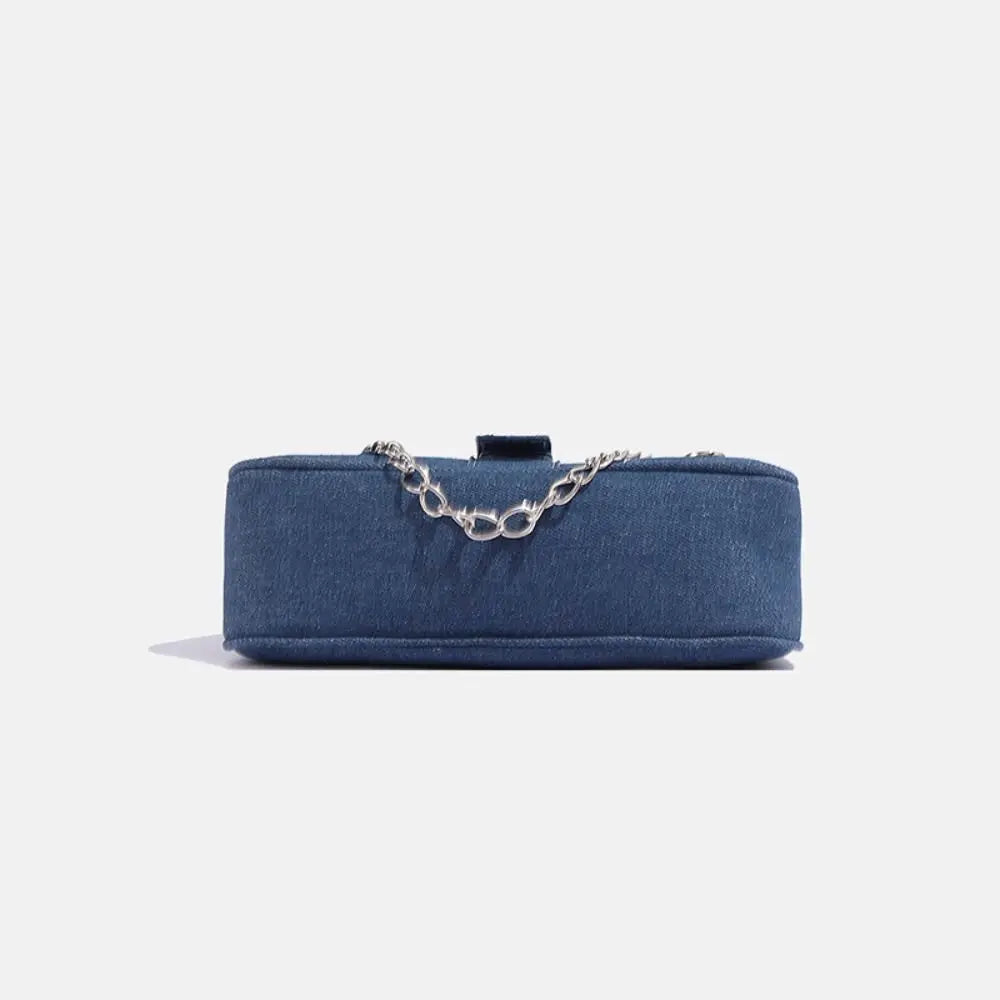 Y2K Canvas Chain Shoulder Bag jeans Stars Pattern Underarm Bag Women's Handbag for Woman Girls