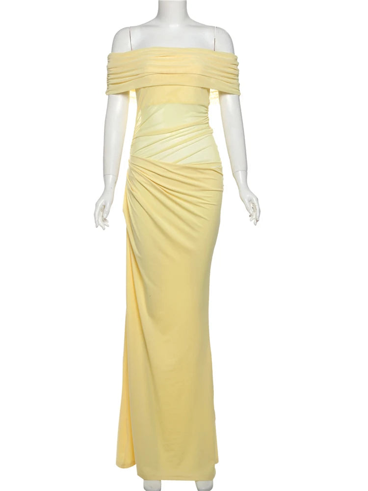 Mesh Patchwork Slash Neck Ruched Long Bodycon Dress — Women's