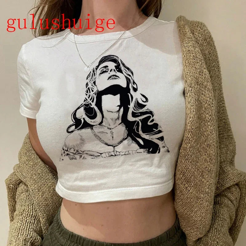 Crop Top Lana Del Rey Ldr Sailing Graphics T Shirt Cropped Harajuku Women Vintage Short-Sleeve T-Shirt Streetwear Female Tshirt