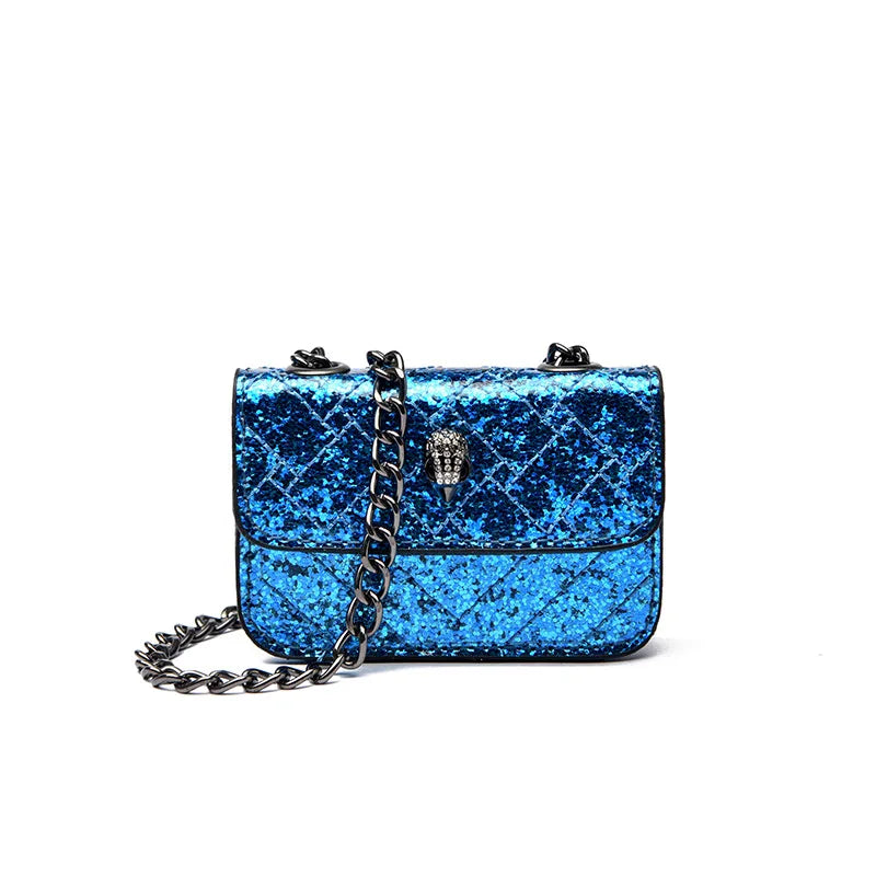 Multicolor Glitter Sequins V Diamond Quilted Mini Square Bag Ladies Eagle Head Lock Gold Metal Chain Crossbody Shoulder Handbag