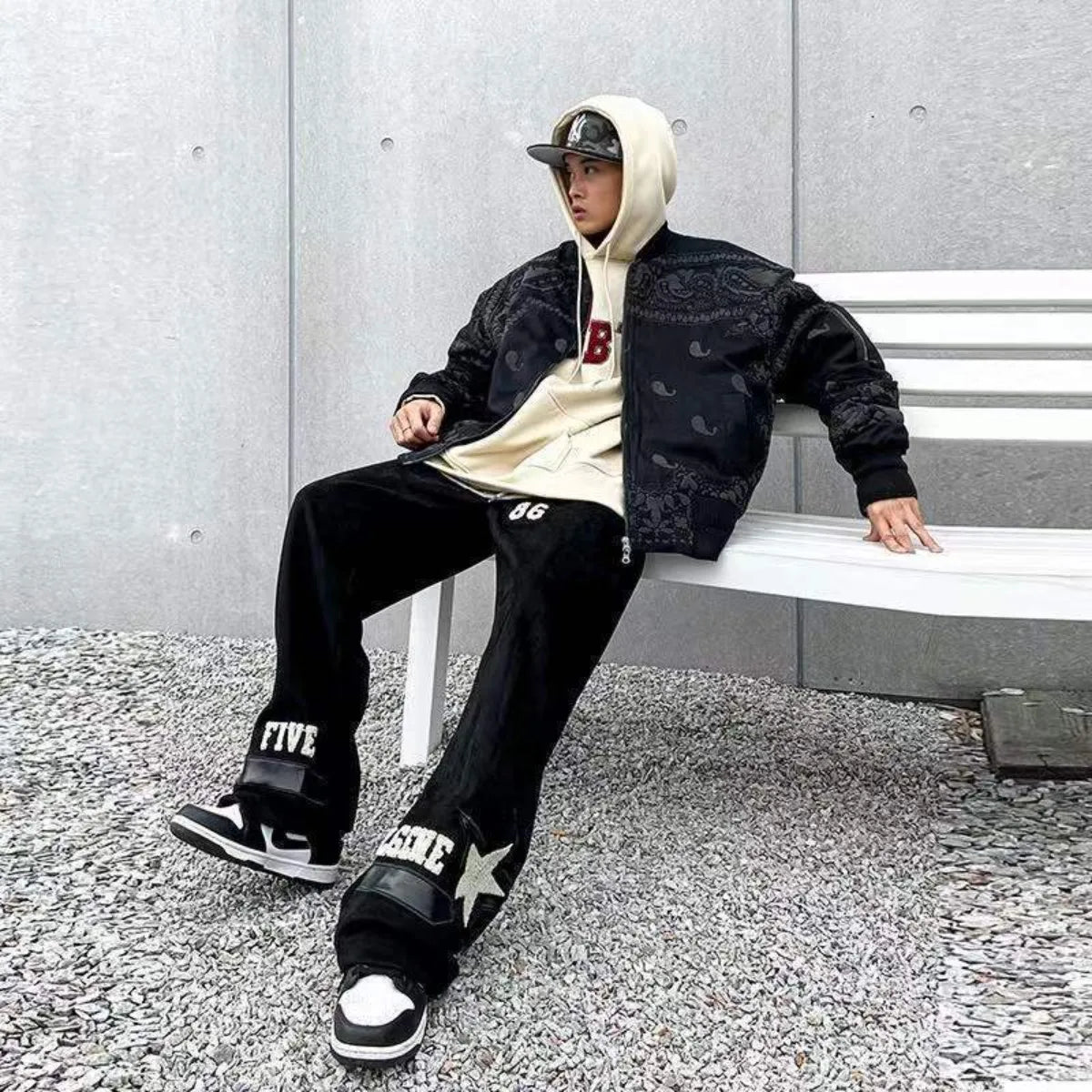 Summer New Casual Pants Men Retro Fashion Straight Pants Men Streetwear Drawstring Letter Hip-hop Trend Loose Balck Trousers