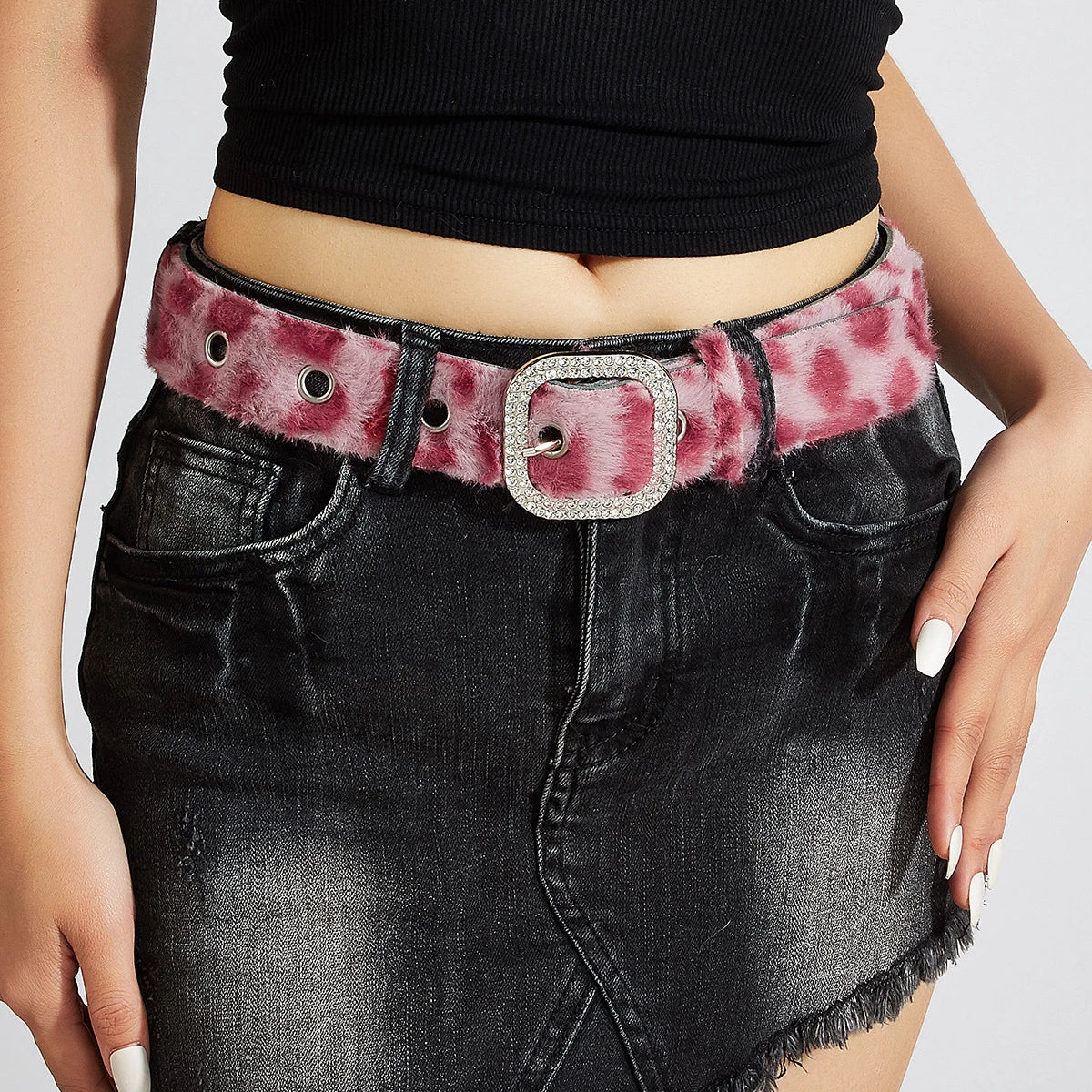 Gothic Y2K Women Belts Fashion Artificial Vivid Animal Fur Waistband Ladies Hip hop Punk Accessories Pink Jeans Waistband winter