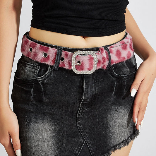 Gothic Y2K Women Belts Fashion Artificial Vivid Animal Fur Waistband Ladies Hip hop Punk Accessories Pink Jeans Waistband winter