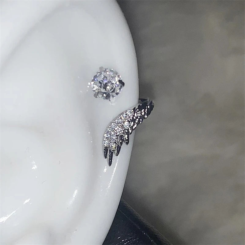 1pcs Silver Color Wing 316L Stainless Steel Ear Bone Nail for Women New Fashion Full of Rhinestone Earrings Accessories for Ear