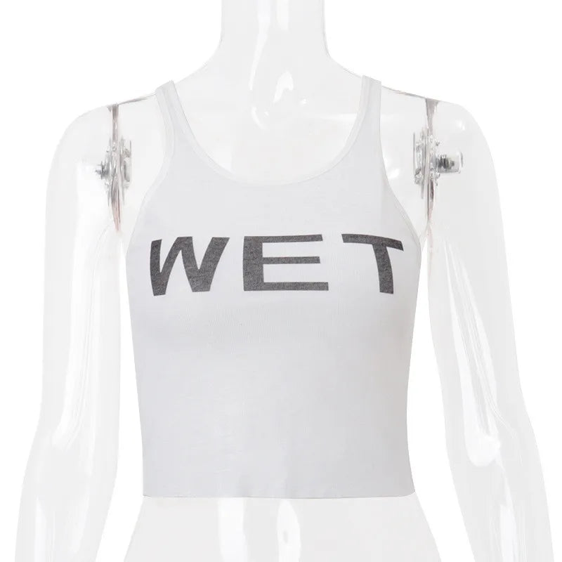 Shestyle Transparent White Crop Top Women 2024 Autumn Sleeveless Wet Letter Print Super Stars Same Style Tank Theatrical Costume