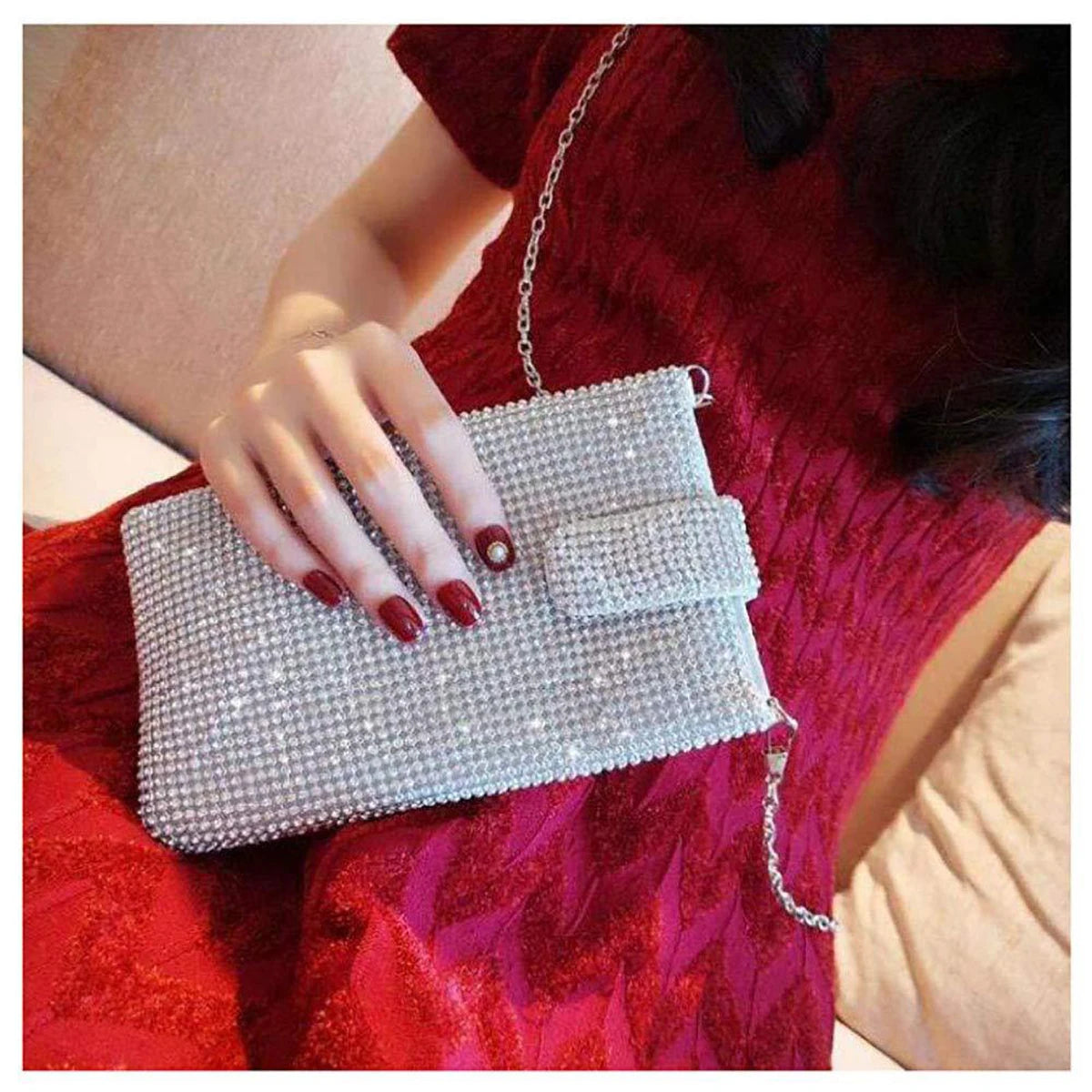 Shiny rhinestone mobile phone wallet, metal chain shoulder lipstick mini bag, dinner party ball messenger bag