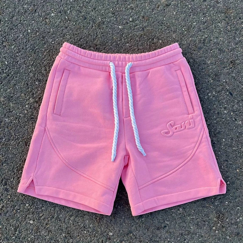 Y2K Harajuku Solid Shorts Man Letter Embossed Pink Sweatpants Hip Hop Retro Casual Stylish Comfortable Shorts Unisex Pants