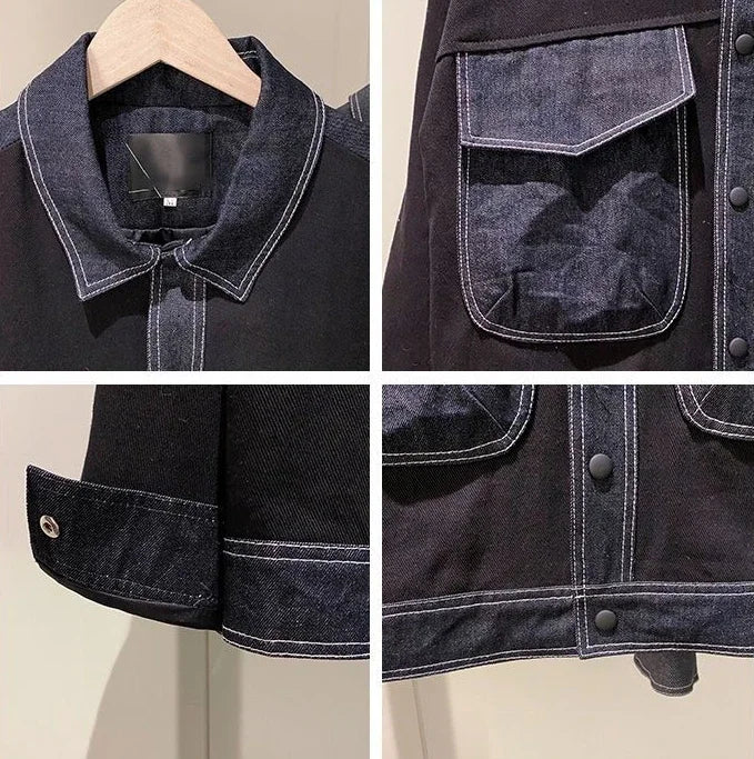 V-neck Button Denim Jackets Man Casual Vintage Outwear Designer Y2k Elatic In Lowest Price Low High Quality Cowboy Coat for Men