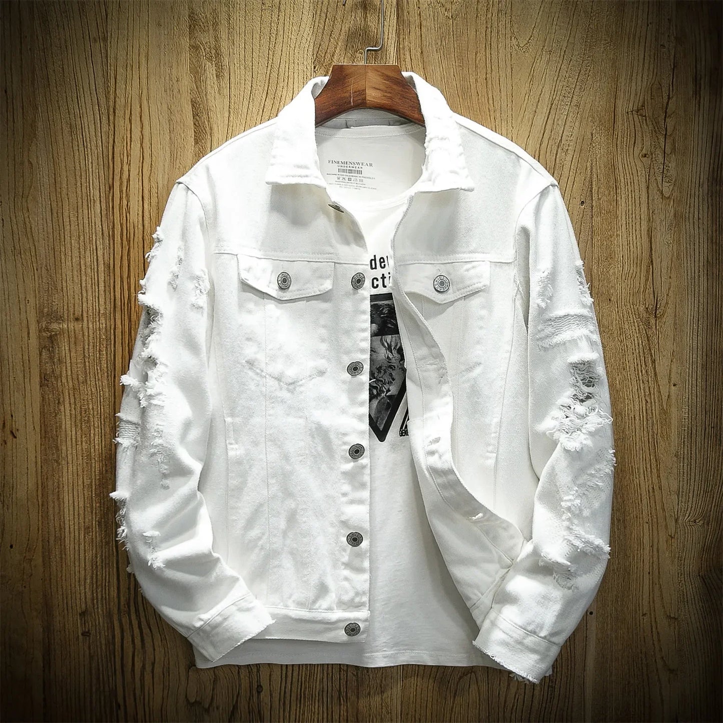 Jackets Men Denim Coats Hole Jacket Casual Loose Single Breasted Turn Down Collar Full Sleeve Simple Autumn Winter Coat