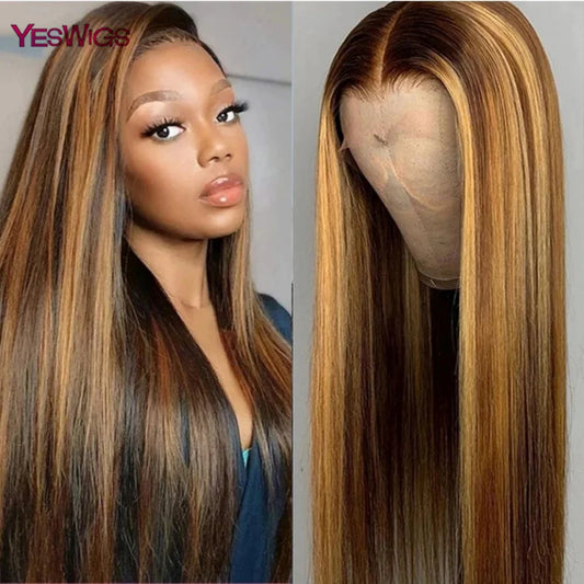 Highlight Bone Straight Human Hair Lace Front Wigs Blonde Ombre Colored Brazilian 13X6 Lace Frontal Wigs For Women Pre Plucked