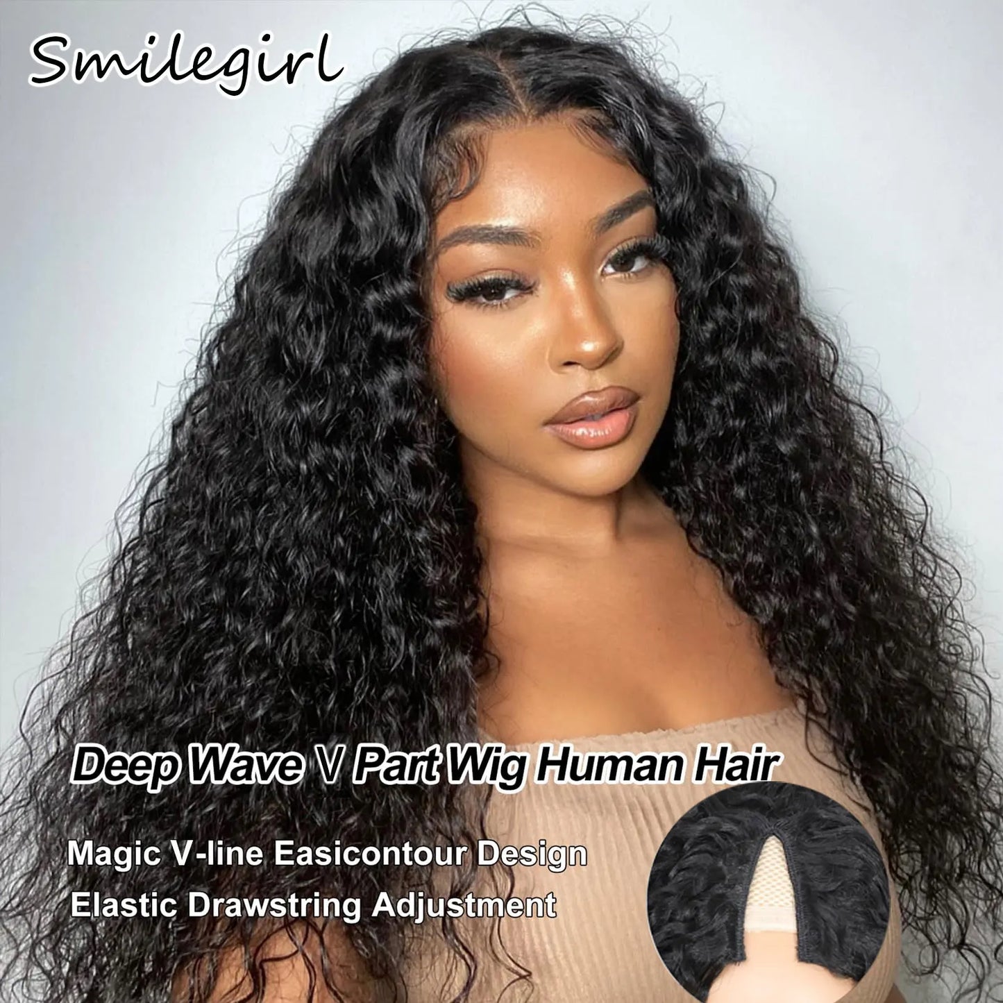 30 Inch Curly V Part Wig Human Hair Brazilian Virgin Human Hair Wig  Upgrade U Part Wig Glueless V Shape Wig Natural Black Color