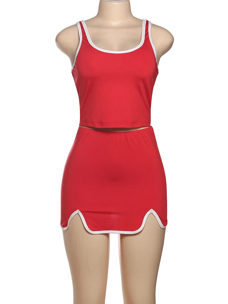 Weird Puss Casual Simple Women 2 Piece Set Tracksuit Skinny Tank Tops+Irregular Hem Skirts Matching Stretch Streetwear Outfits