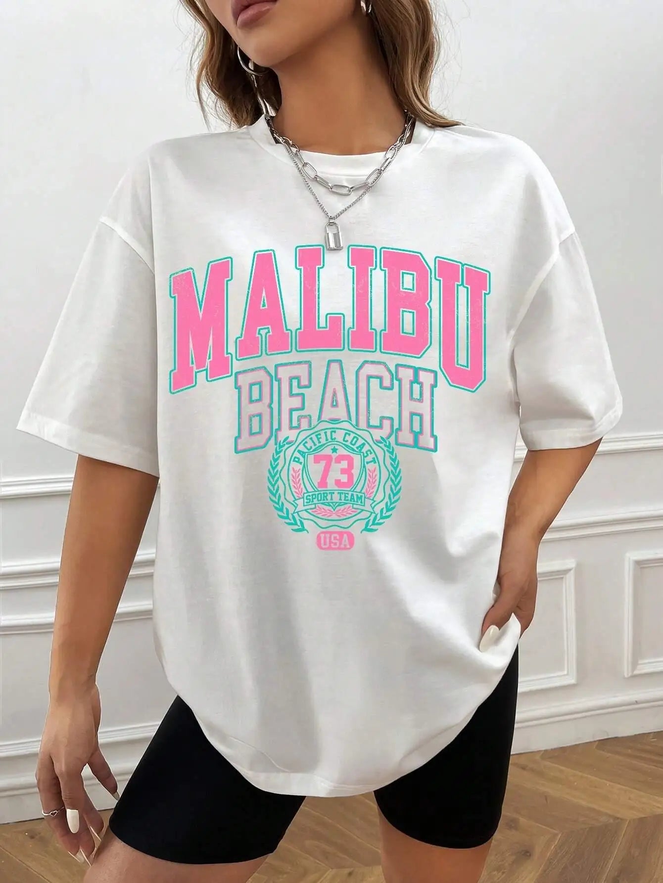 Malibu Beach Letter Print Print Womens T-Shirts Street Casual Tshirt Summer Brand Tee Clothing Hip Hop Breathable Tshirts Women