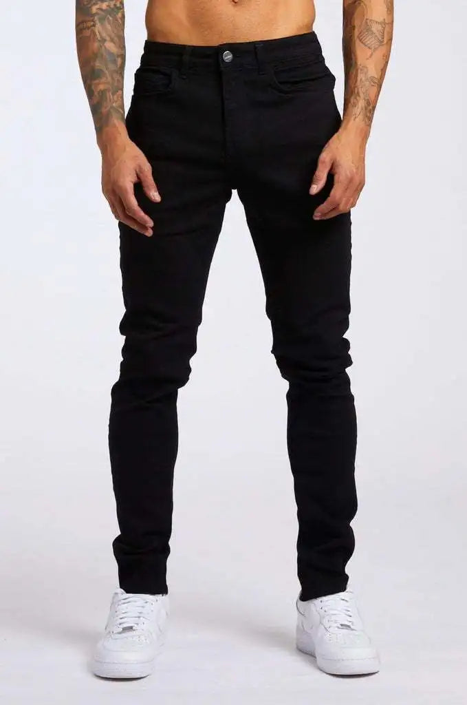 Jeans Elastic Skinny Solid Color Stretch Pencil Pants Slim Fit Denim Jeans Jogging Streetwear Cowboy Casual Trousers Blck, mens jeans