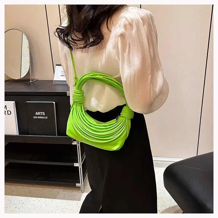 2025 Trendy! Women's Multicolored Woven Knot Handbag - Stylish Crossbody/Top Handle Bag | High-End Texture for Streetwear