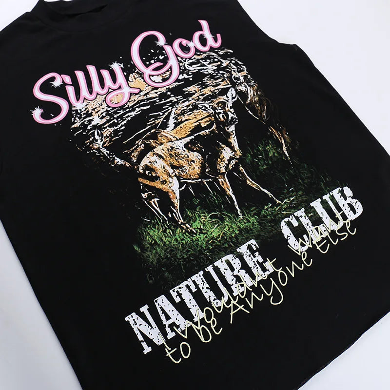 HLJ&GG Black Fashion Y2K Letter Print Two Piece Sets Women O Neck Sleeveless Top And Pocket Cargo Mini Skirts Outfits Streetwear
