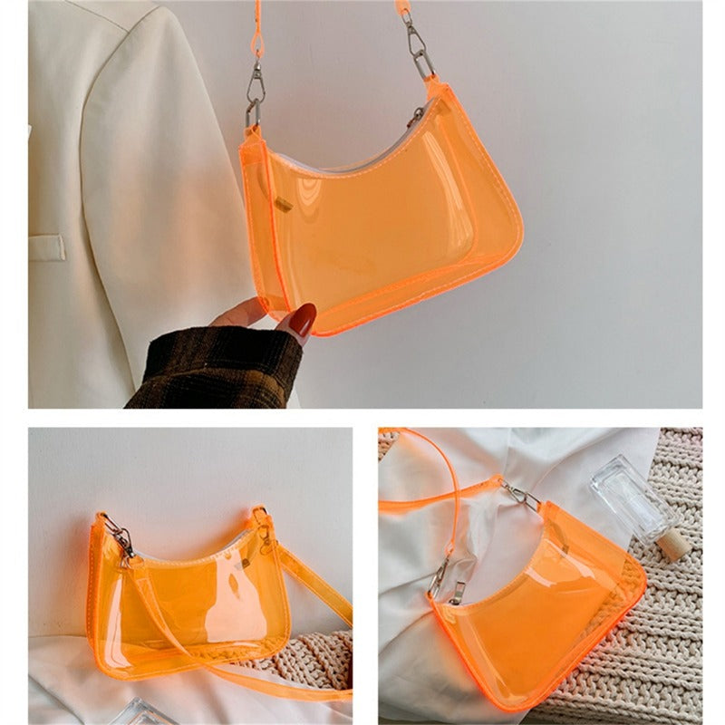 Clear Jelly Shoulder Bag For Women, Y2K Small Zipper Underarm Purses & Fashion Handbag