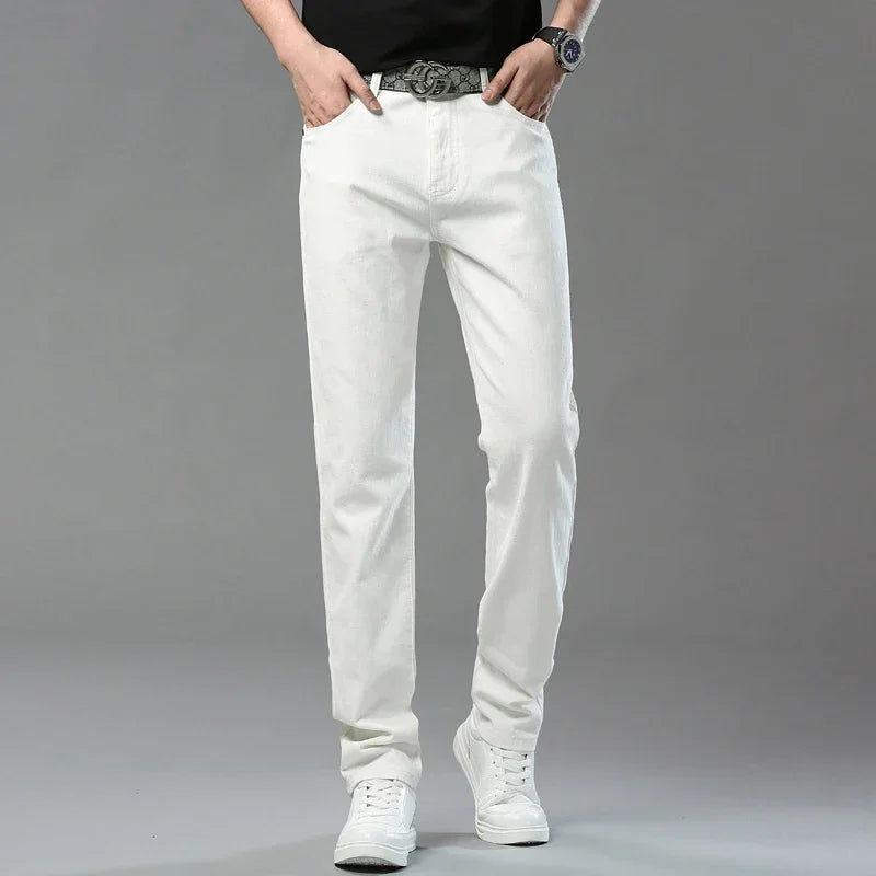 White Yellow Pink Red Fashion 5 Color Fashion Men's Stretch Jeans Slim Streetwear Korean Business Straight Casual Denim Trousers