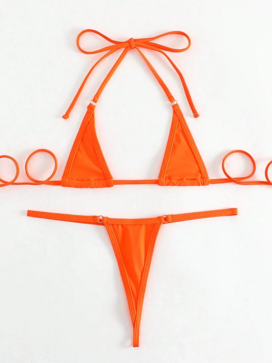 Sexy Micro Bikini 2024 Women Swimsuit Female Swimwear Mini Thong Bikinis Set Halter Biquini Beach Wear Swimming for Bathing Suit