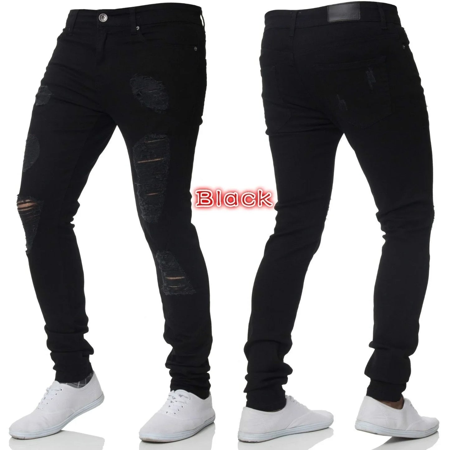 Mens Skinny Ripped jeans Slim scarification Blue Denim Pencil Pants Street hip-hop denim trousers fashion cowboy clothing men