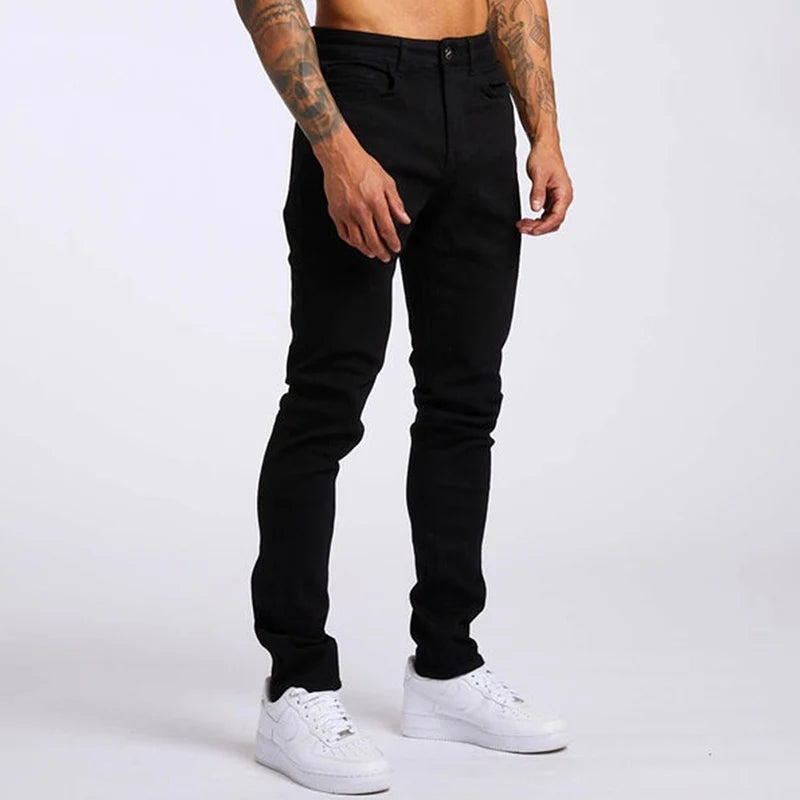 Jeans Elastic Skinny Solid Color Stretch Pencil Pants Slim Fit Denim Jeans Jogging Streetwear Cowboy Casual Trousers Blck, mens jeans