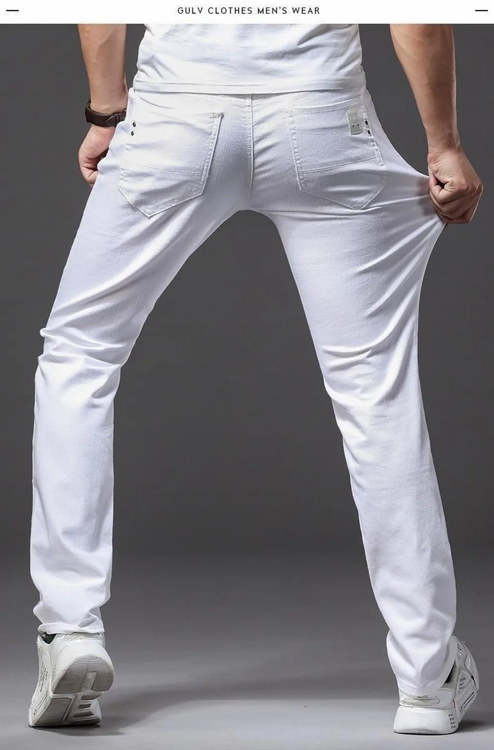 Denim White Jeans Elasticity Straight Slim Fit Casual Soft Business Classic Brand Trousers Fashion Advanced Stretch Denim Pants men