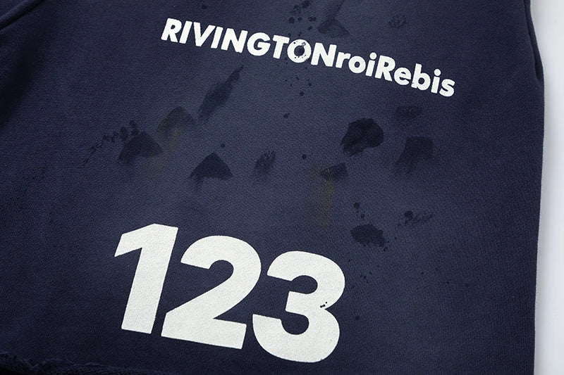 RRR123 2024 New Sports Shorts Heavyweight Washed Graffiti Print Vintage Drawstring Capris Casual High Street Loose Curled Y2K